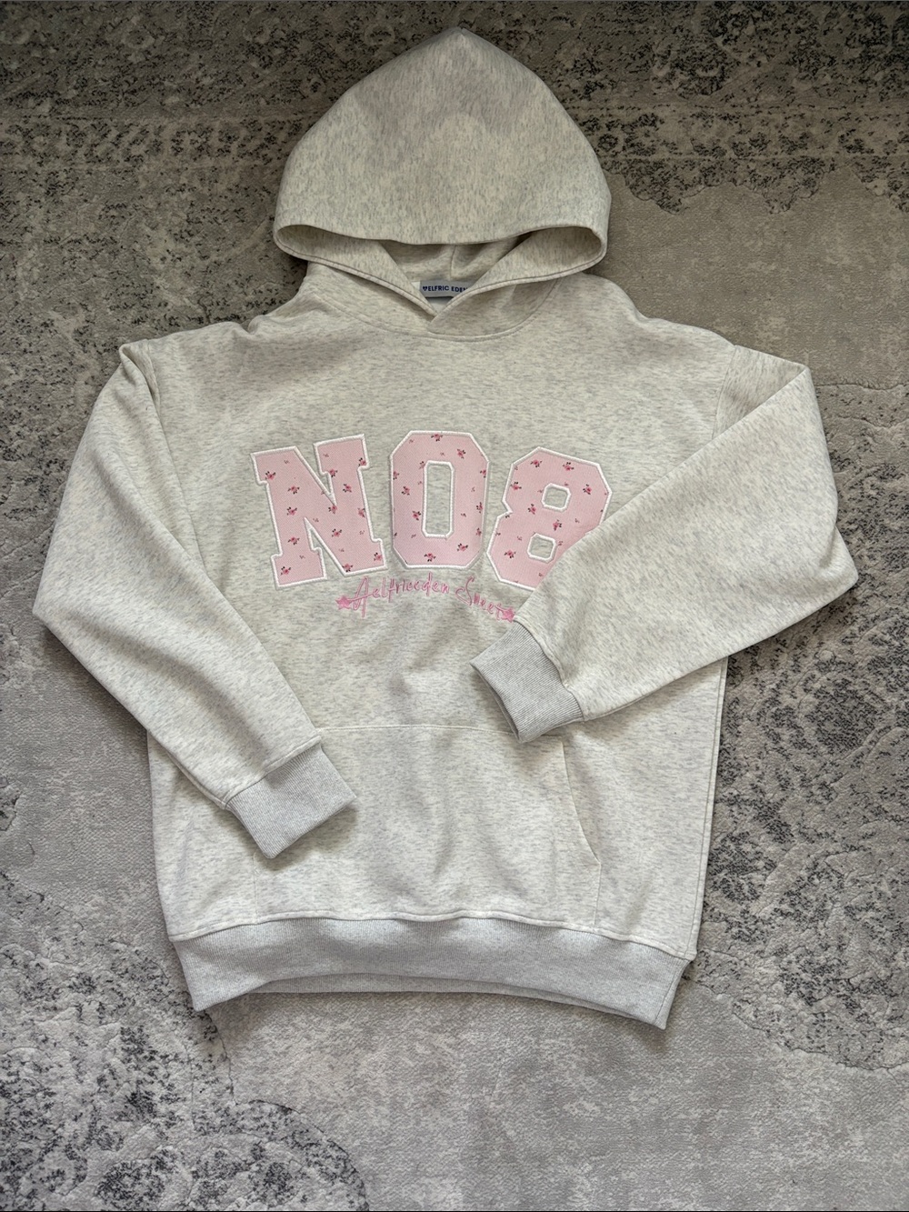 Aelfric Eden Light Gray Hoodie with Pink 'N08' Graphic